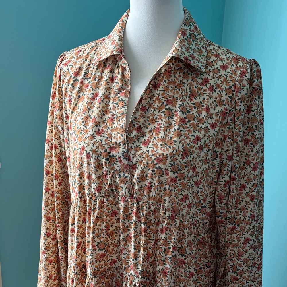 Umgee Sz L BOHO Floral Long Sleeve Maxi Dress NWOT - Picture 2 of 6